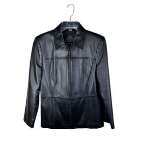 Valerie Stevens Women's Soft Black‎ Leather Jacket blazer Medium Full Zip